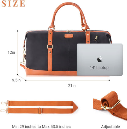 Duffle Bag Smooth Nylon Leather Weekender Overnight Travel Carry on Bag
